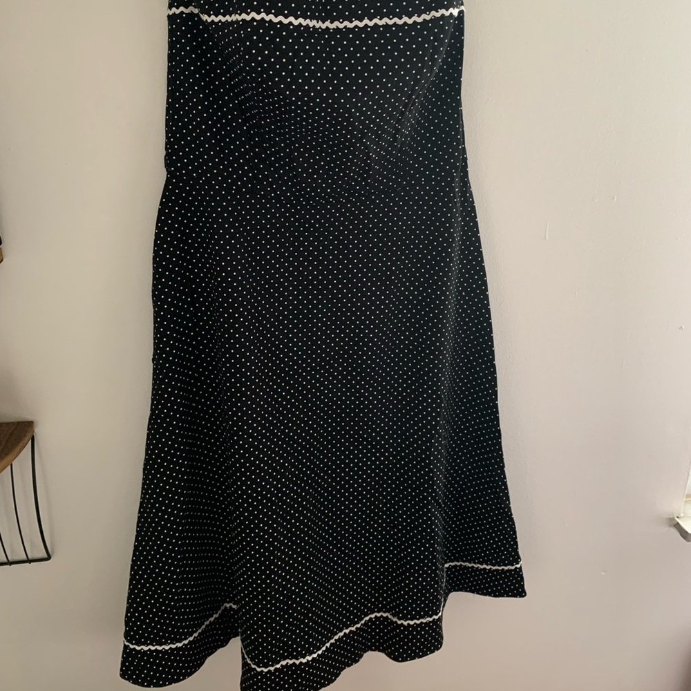 White House Black Market strapless polka dot dress in black